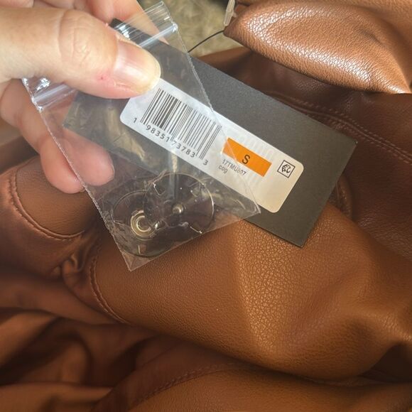 NWT Kenneth Cole Faux Leather Belted Trench Coat In Cognac SP - Picture 11 of 12